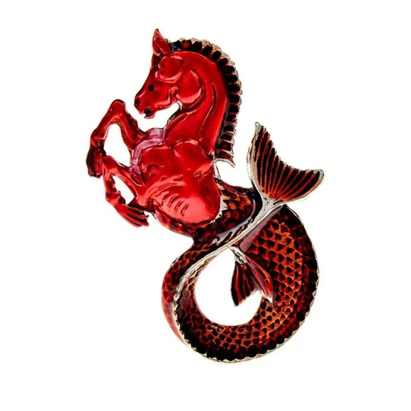 Red Seahorse Brooch Pin Ocean Animal Jewelry Nautical Gift Costume Accessory - Picture 1 of 2